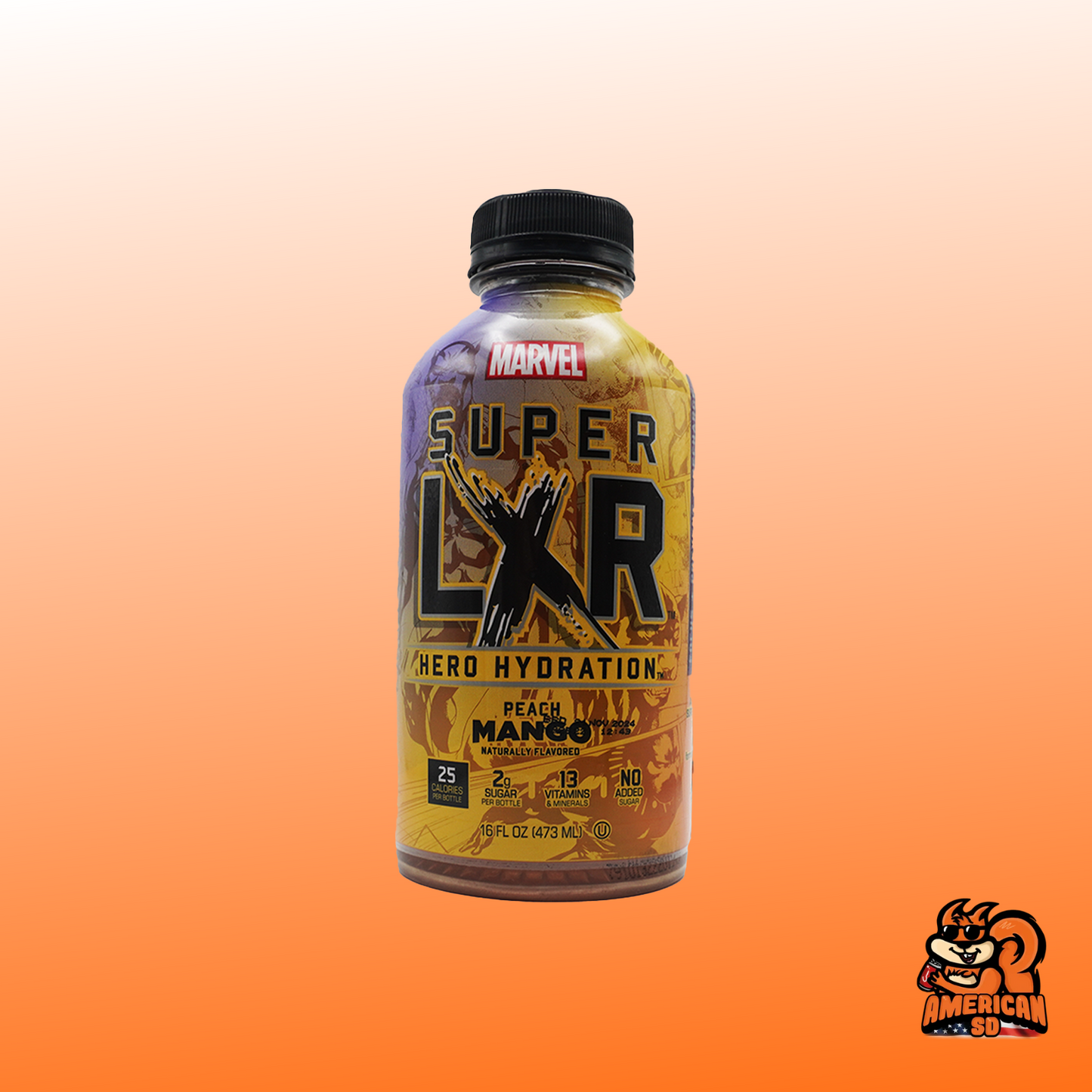 MARVEL SUPER LXR HERO HYDRATION DRINK PEACH MANGO 473ML